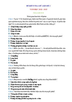 Đề kiểm tra giữa kì 1 Giáo dục công dân Lớp 9 - Đề 2 - Năm học 2022-2023 (Có đáp án)